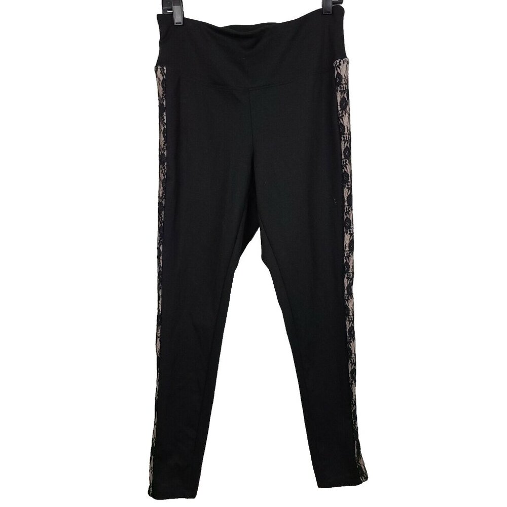 INC International Concepts Women Dress Pants Large Black Ponte Lace Side Pull On